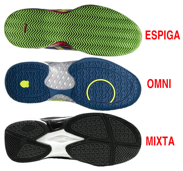 Tipos de suelas de zapatillas de padel